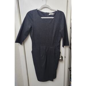 Calvin Klein Gray Knee Length Dress 3/4 Sleeve Round Neck Size 8 Petite Pockets